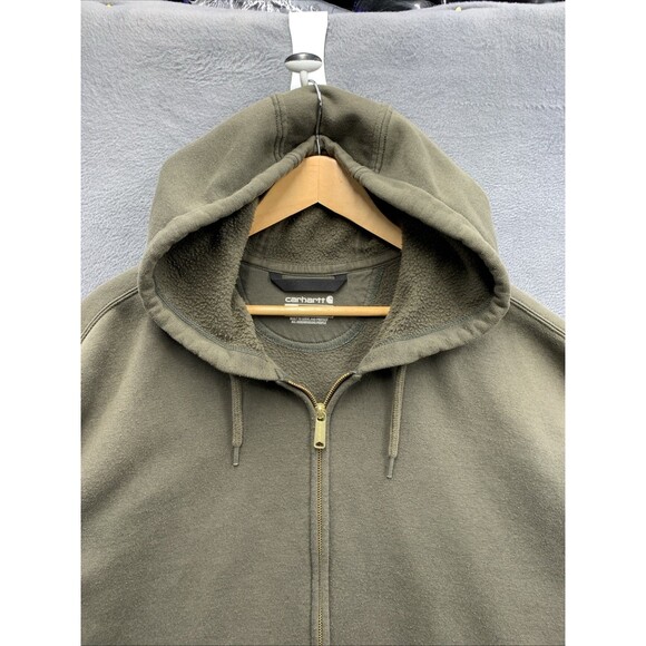 Carhartt Full Zip Fleece Hoodie Men Loose Fit Pockets Olive Green Worker Size XL - Picture 6 of 16
